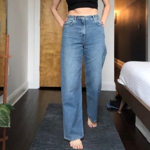 Mango wide leg high rise jeans